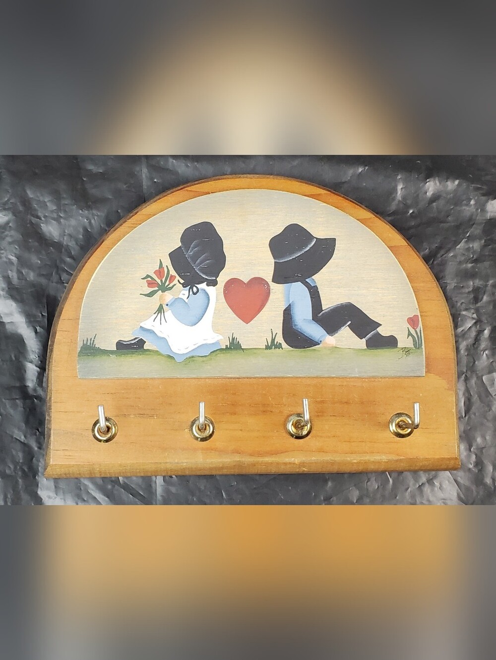Coal Bank Hollow Vintage Wood Key Holder Wall Mount Heart Cottagecore - EUC